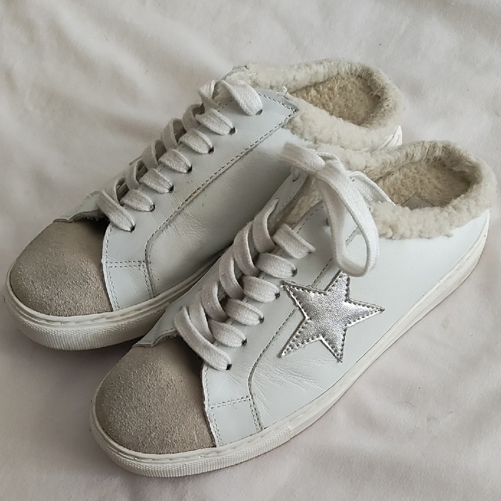 Women's White and Silver Star Sneakers